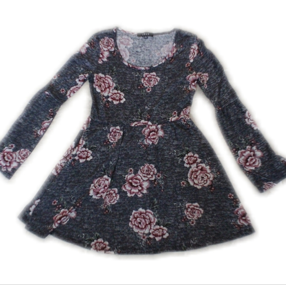 Grey Floral Long Sleeve Dress